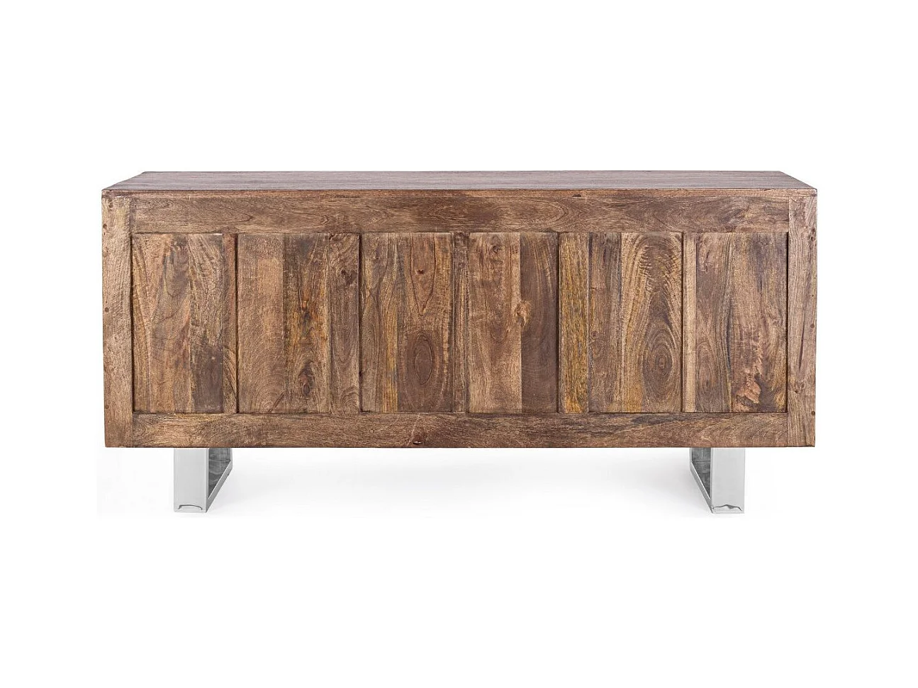 Buffet 2 portes 3 tiroirs en bois massif recyclé sur pieds acier chromé Stany 160cm