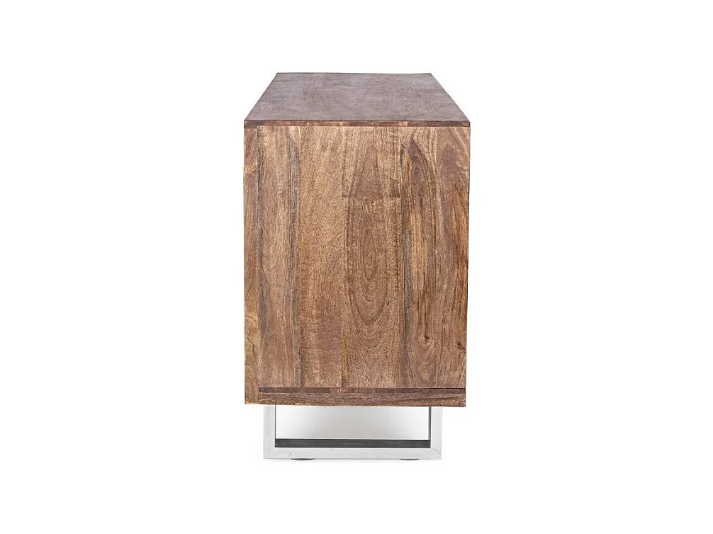 Buffet 2 portes 3 tiroirs en bois massif recyclé sur pieds acier chromé Stany 160cm