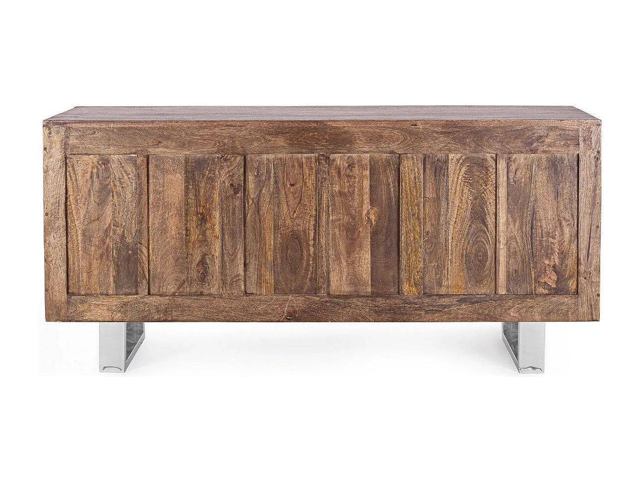 Buffet 2 portes 3 tiroirs en bois massif recyclé sur pieds acier chromé Stany 160cm