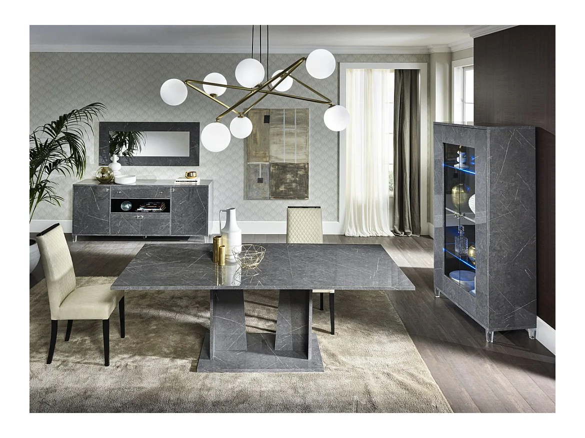 Buffet 4 portes 1 tiroir bois gris effet marbre vernis Botela 190cm