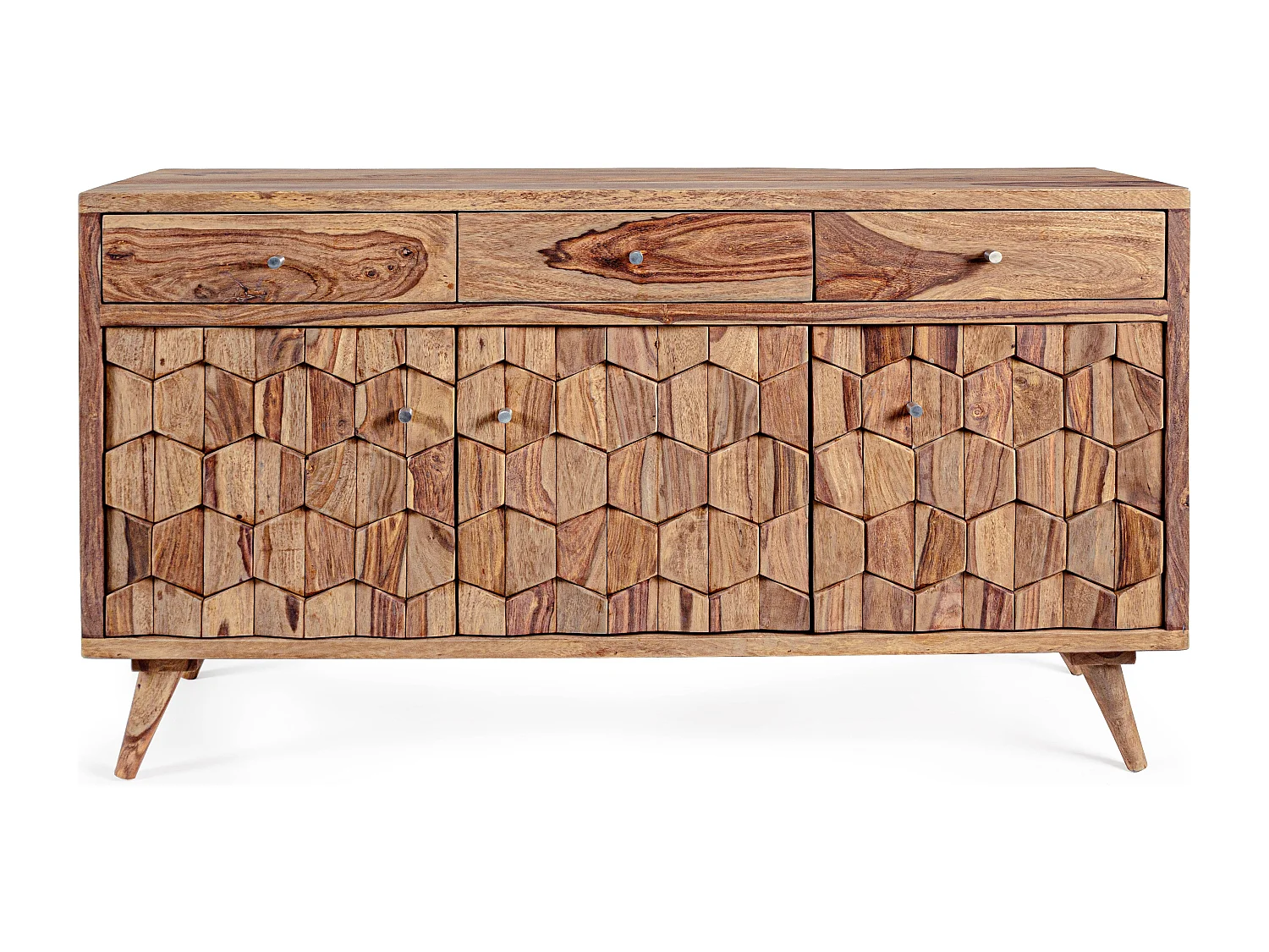 Buffet 3 portes 3 tiroirs en bois de sheesham naturel Kany 132cm