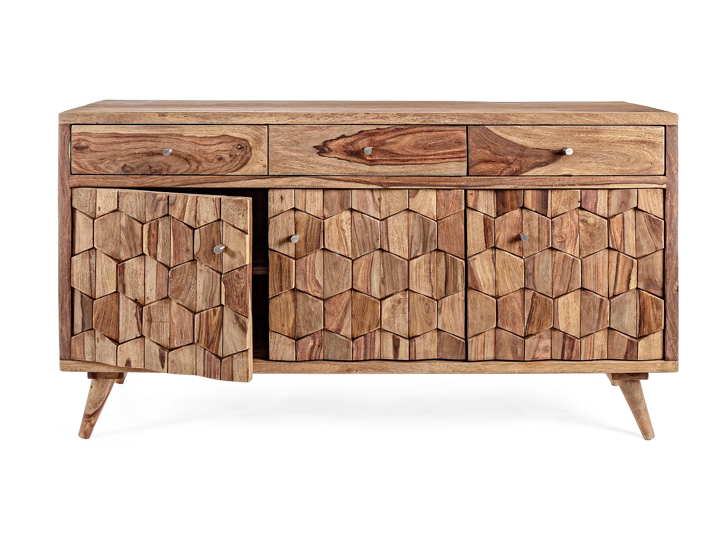 Buffet 3 portes 3 tiroirs en bois de sheesham naturel Kany 132cm