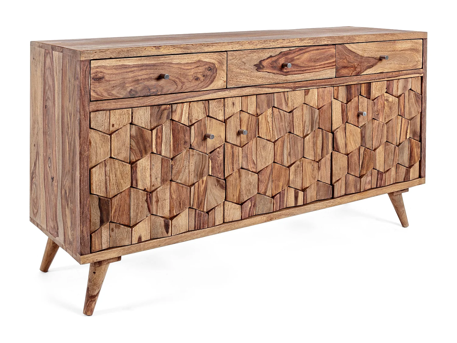 Buffet 3 portes 3 tiroirs en bois de sheesham naturel Kany 132cm