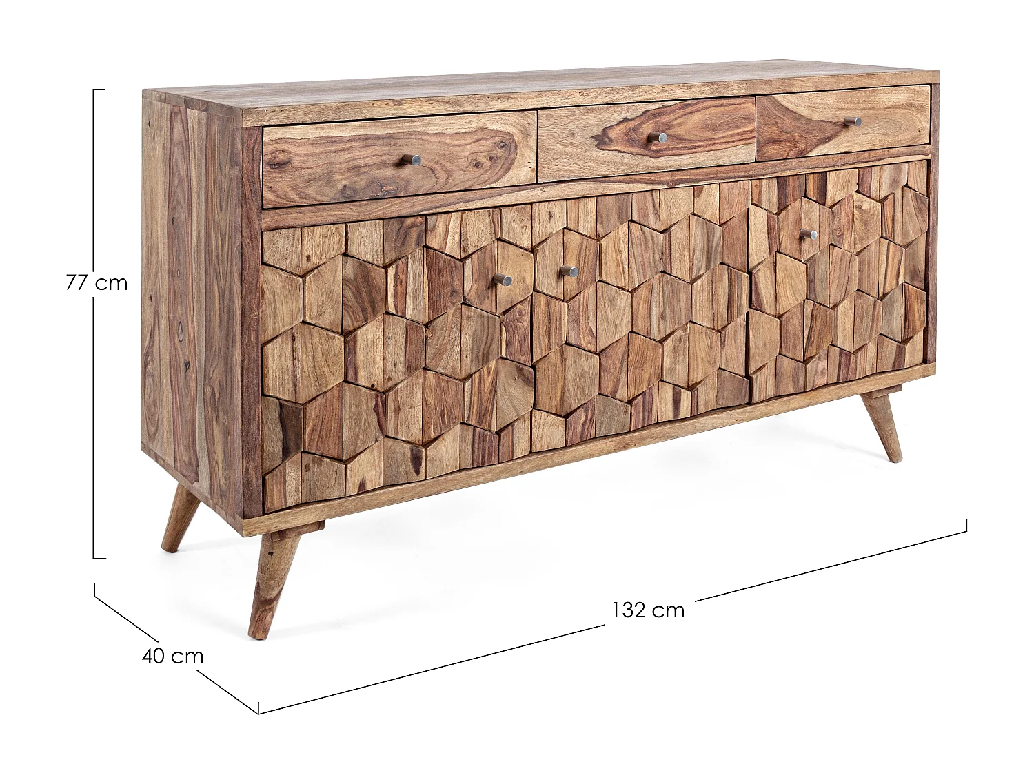 Buffet 3 portes 3 tiroirs en bois de sheesham naturel Kany 132cm