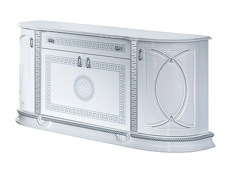 Buffet 4 portes 1 tiroir bois vernis laqué brillant blanc et gris Venus 163cm