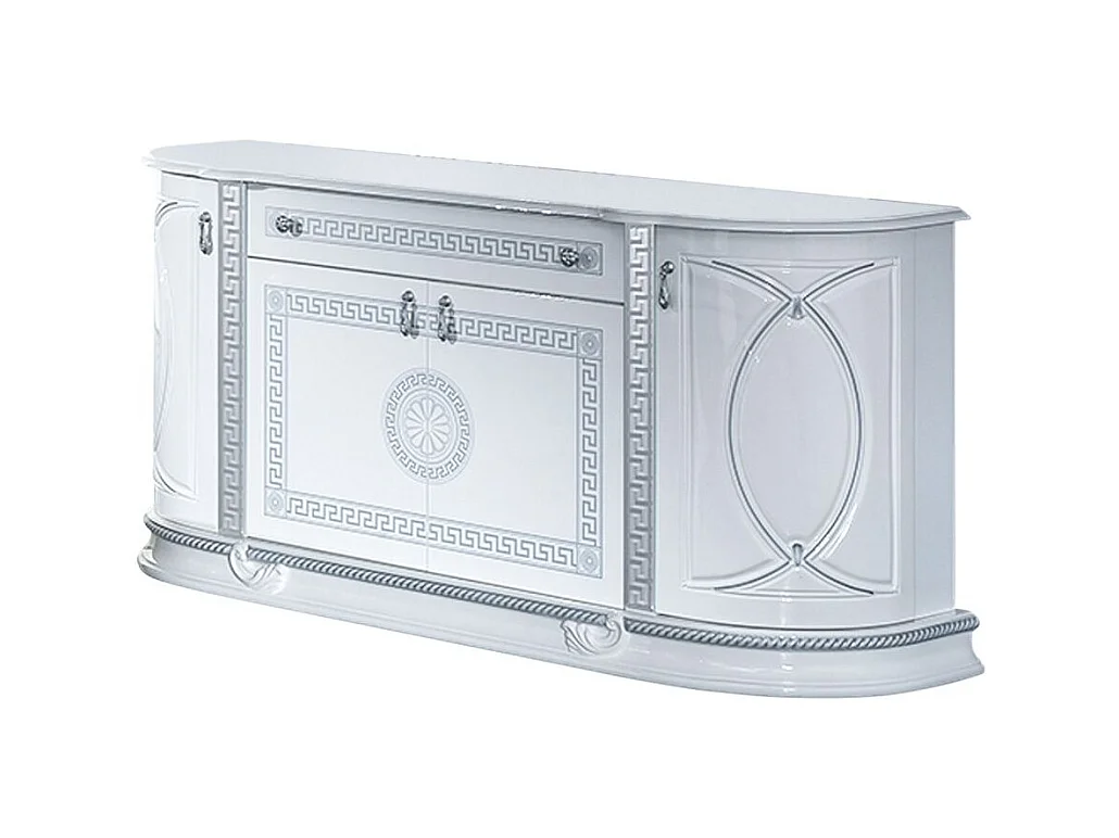 Buffet 4 portes 1 tiroir bois vernis laqué brillant blanc et gris Venus 163cm