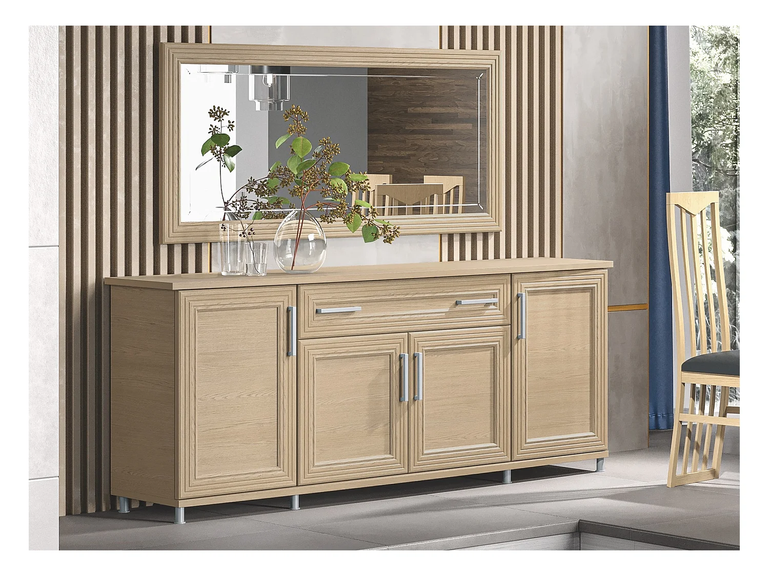 Buffet moderne 4 portes 1 tiroir chêne clair Italino 206cm