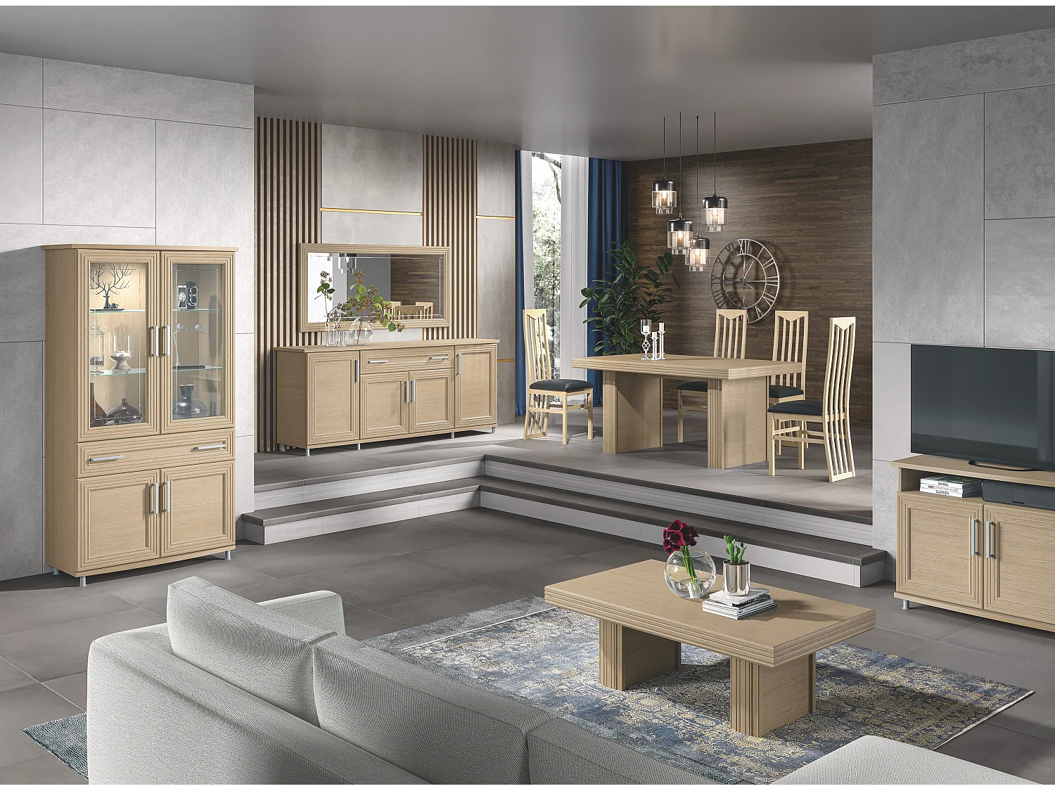 Buffet moderne 4 portes 1 tiroir chêne clair Italino 206cm