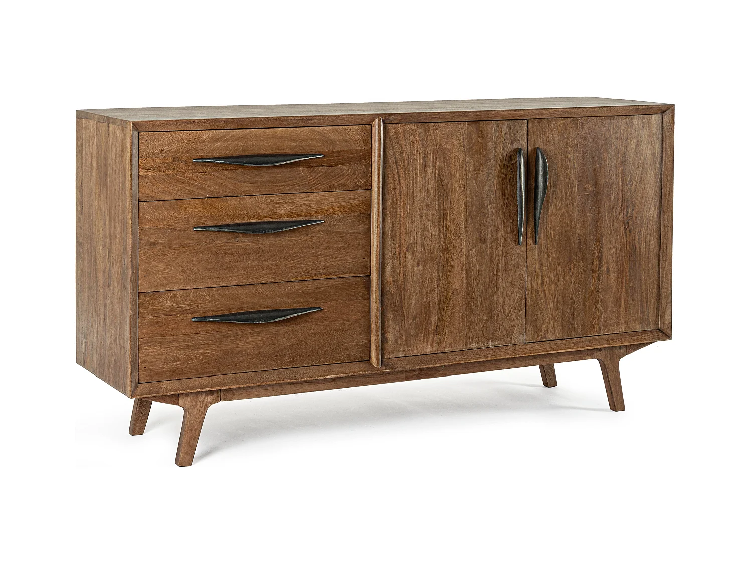 Buffet en bois de manguier marron 2 portes 3 tiroirs Kamy 152cm