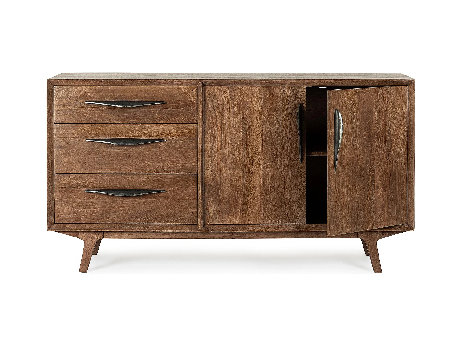 Buffet en bois de manguier marron 2 portes 3 tiroirs Kamy 152cm