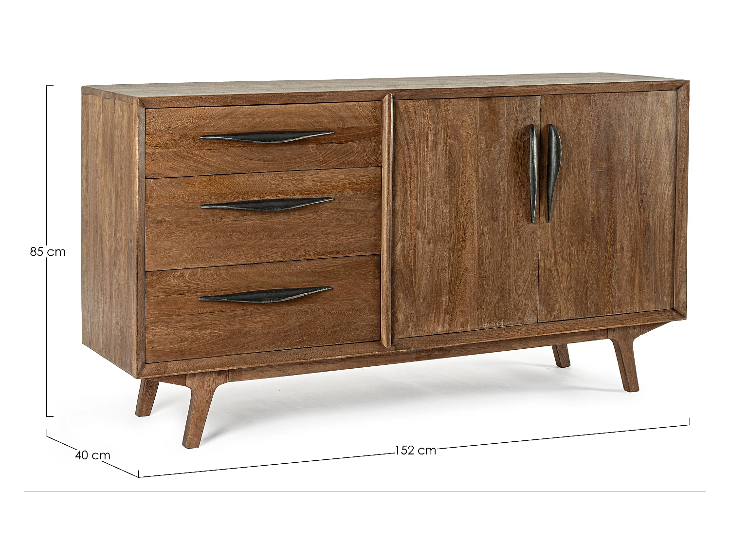 Buffet en bois de manguier marron 2 portes 3 tiroirs Kamy 152cm