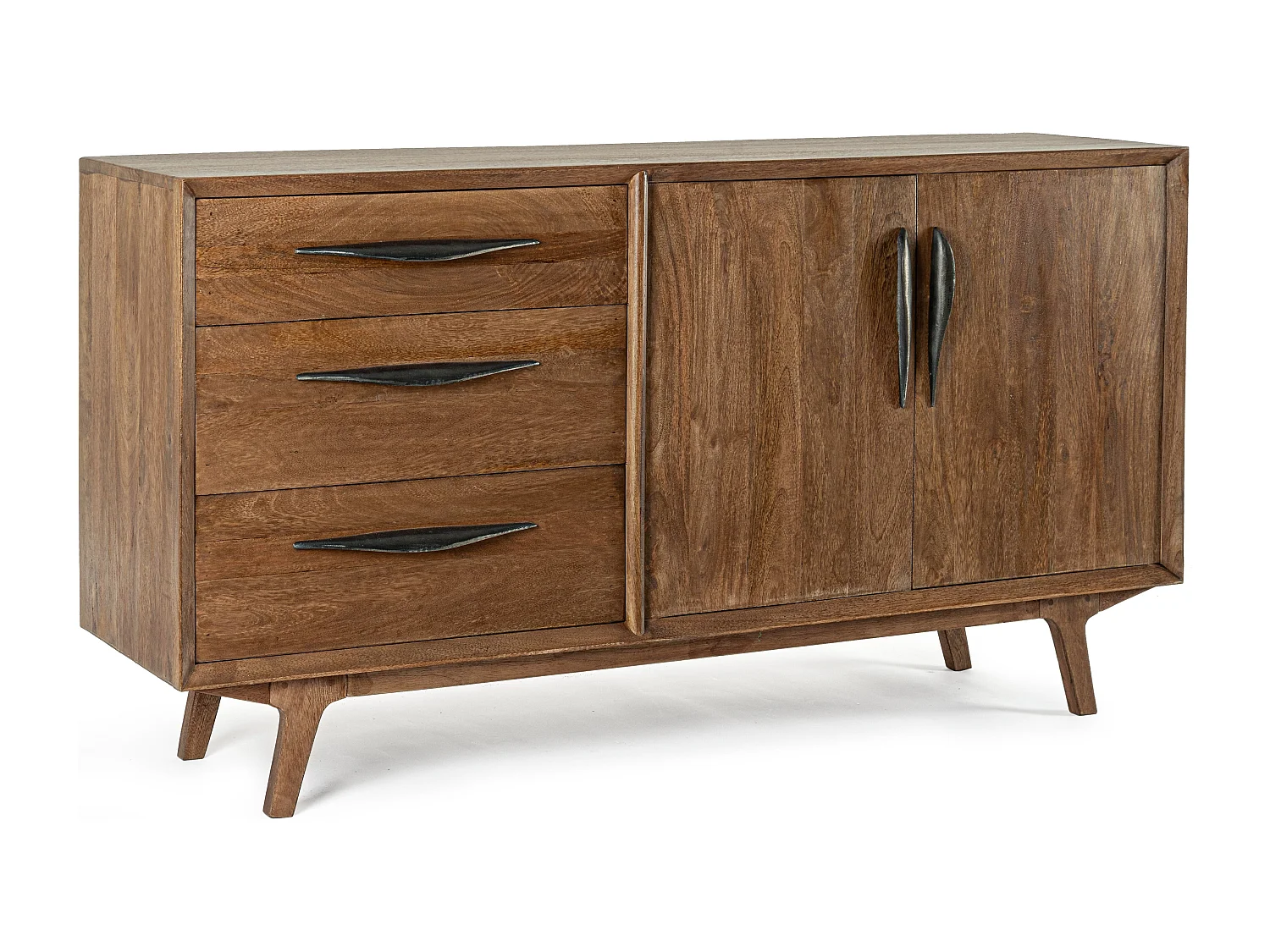 Buffet en bois de manguier marron 2 portes 3 tiroirs Kamy 152cm