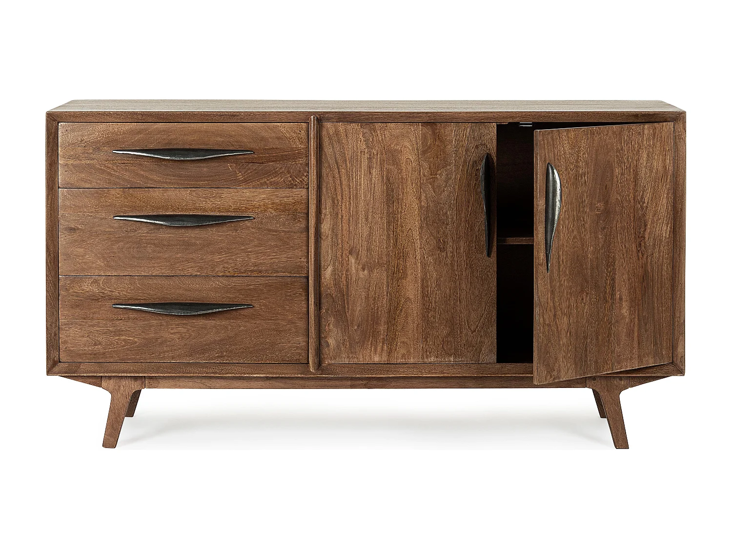 Buffet en bois de manguier marron 2 portes 3 tiroirs Kamy 152cm