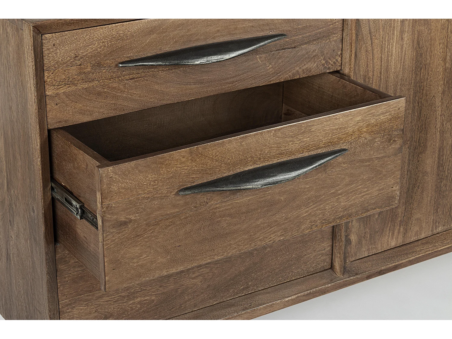 Buffet en bois de manguier marron 2 portes 3 tiroirs Kamy 152cm