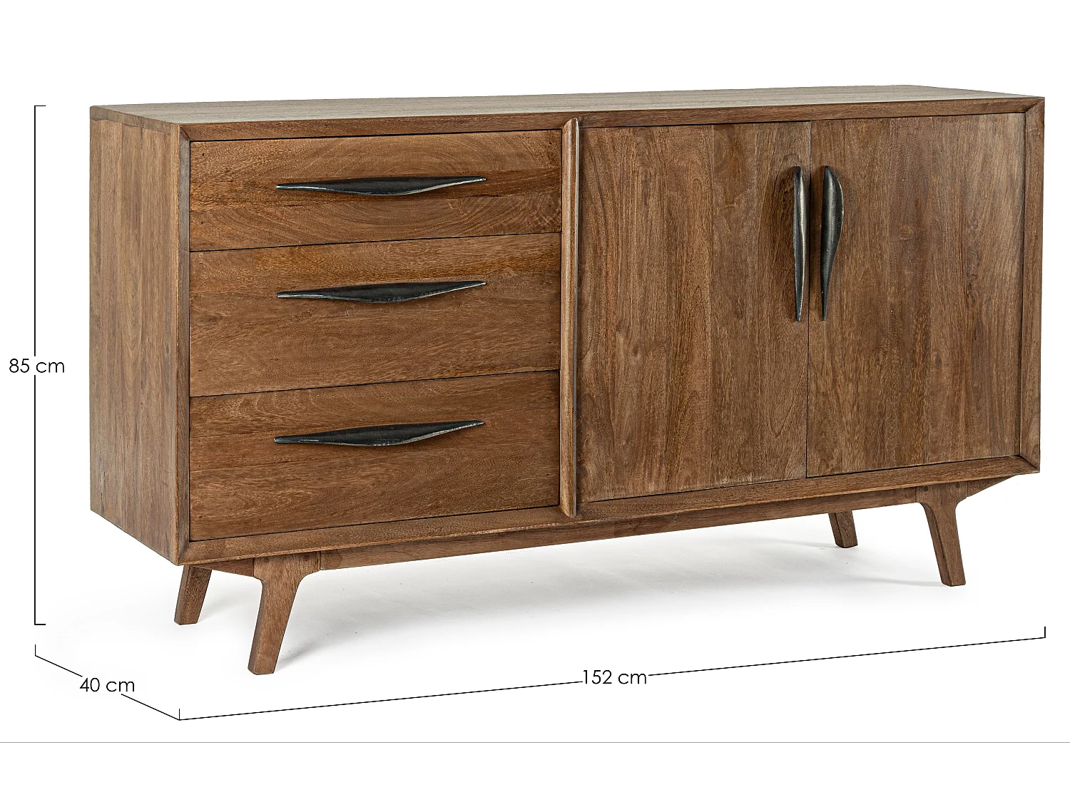 Buffet en bois de manguier marron 2 portes 3 tiroirs Kamy 152cm