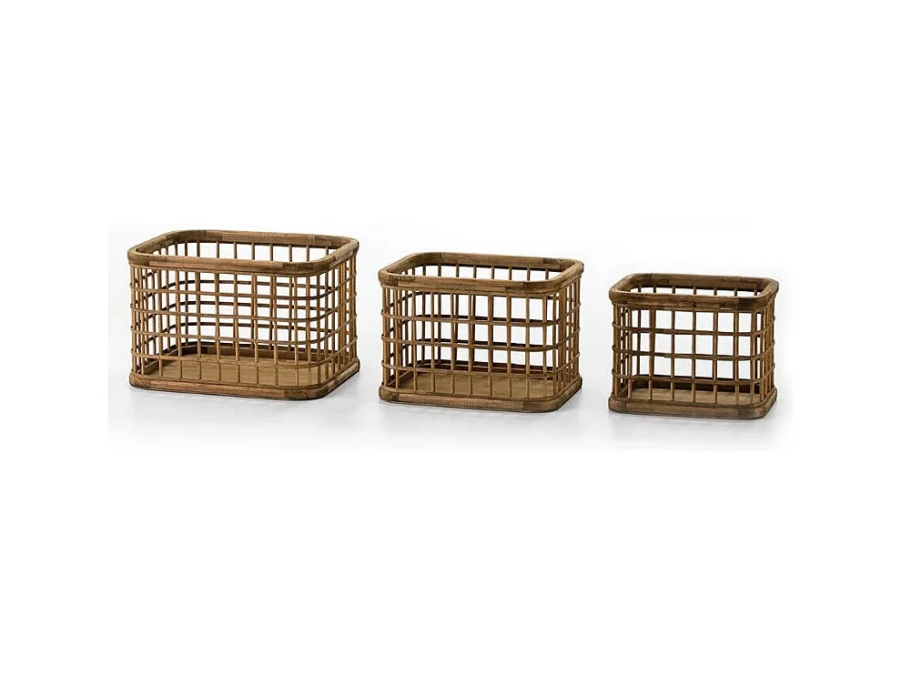 Lot de 3 paniers de rangement rectangulaires en bois clair SIKA