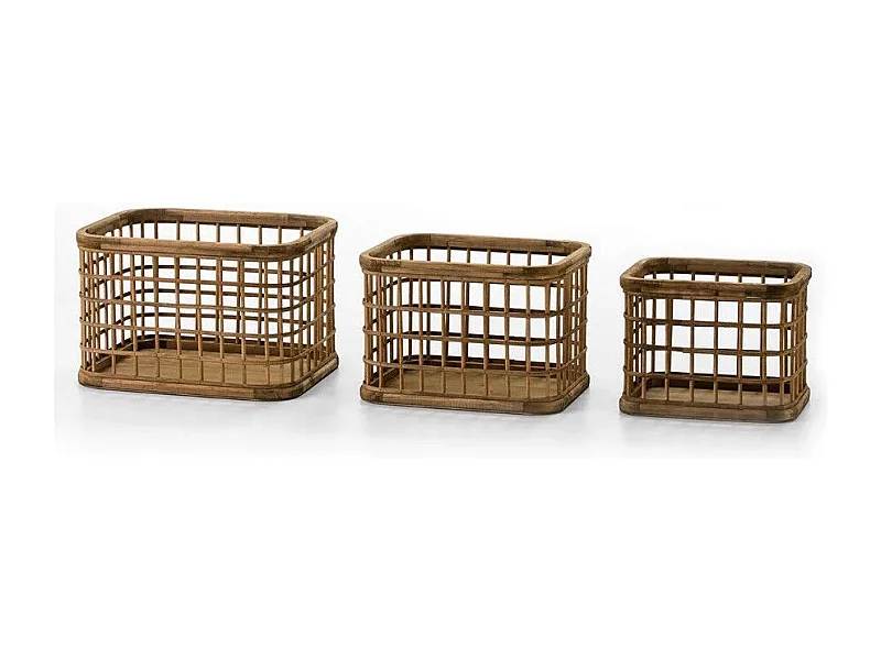 Lot de 3 paniers de rangement rectangulaires en bois clair SIKA