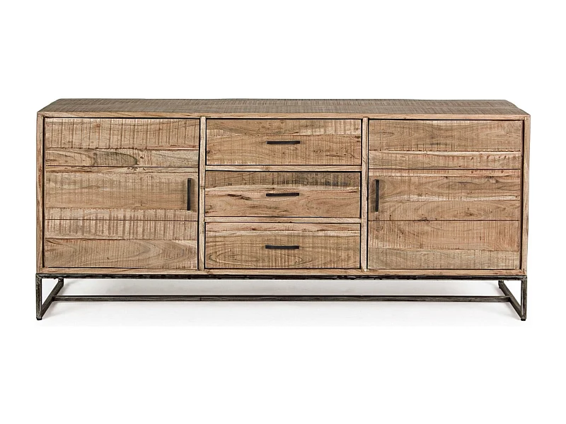 Enfilade 2 portes 3 tiroirs bois d'acacia clair et pieds acier vieilli Kadone 175cm