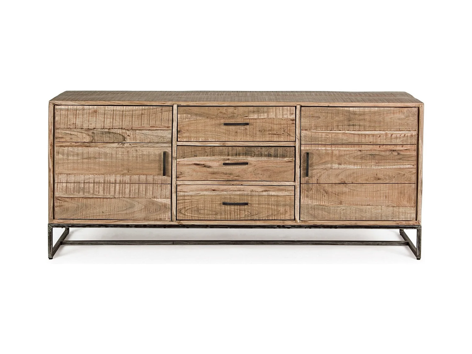 Enfilade 2 portes 3 tiroirs bois d'acacia clair et pieds acier vieilli Kadone 175cm