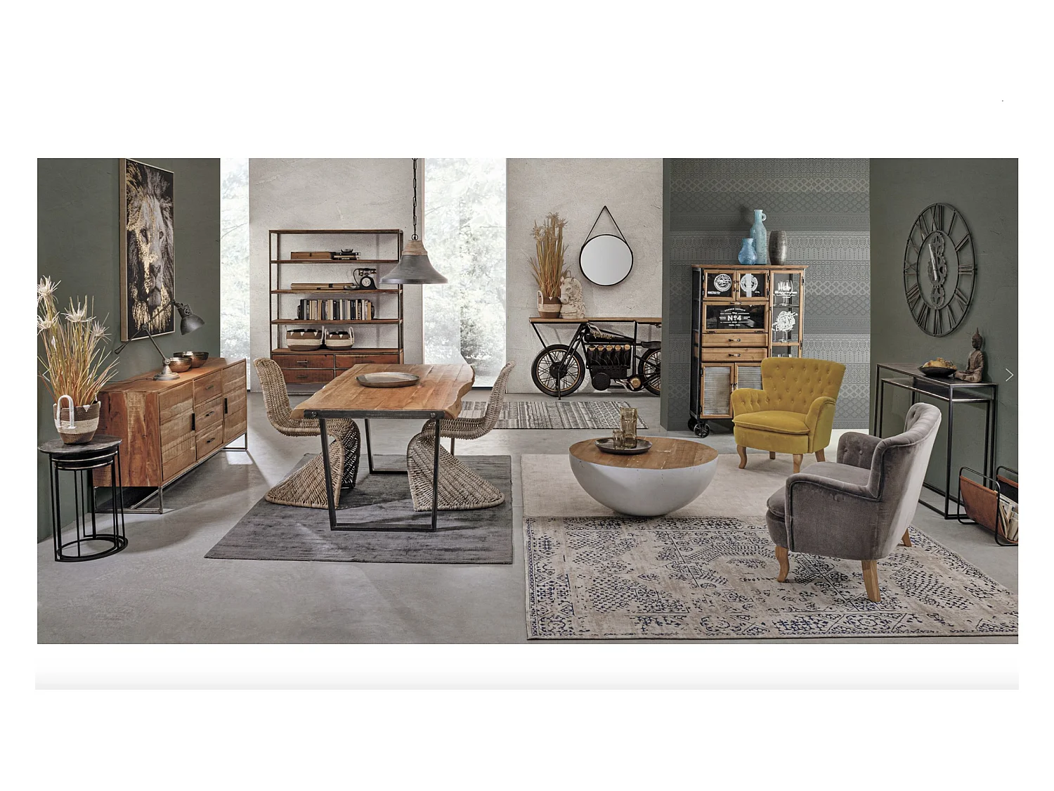 Enfilade 2 portes 3 tiroirs bois d'acacia clair et pieds acier vieilli Kadone 175cm