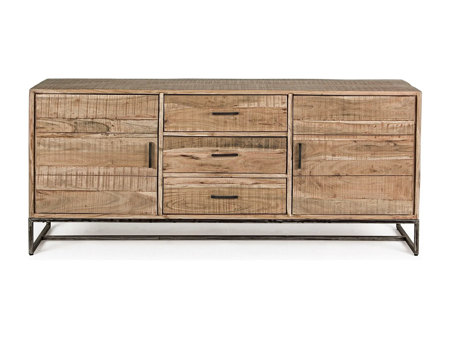 Enfilade 2 portes 3 tiroirs bois d'acacia clair et pieds acier vieilli Kadone 175cm