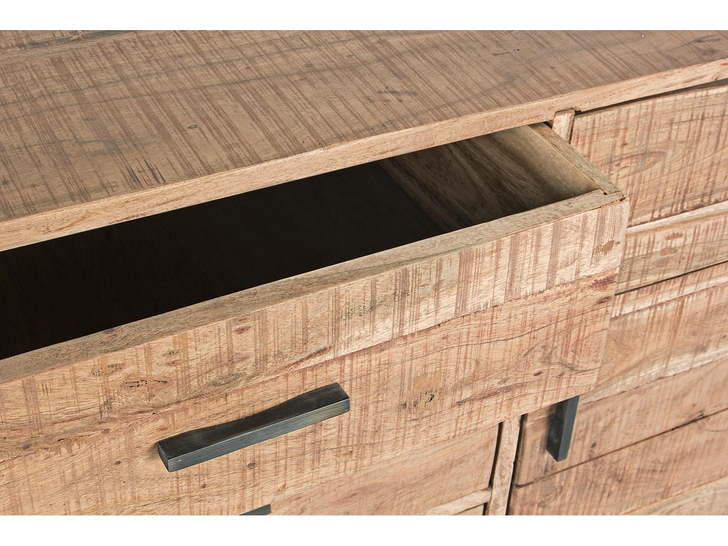 Enfilade 2 portes 3 tiroirs bois d'acacia clair et pieds acier vieilli Kadone 175cm