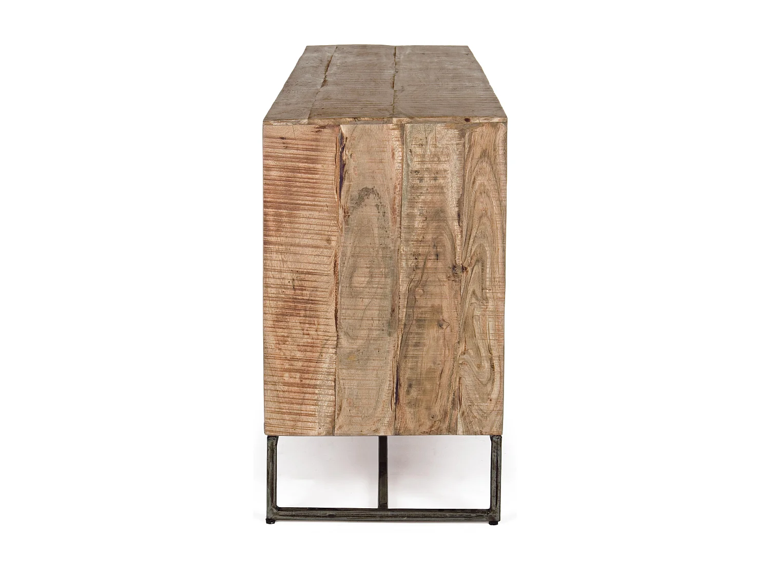 Enfilade 2 portes 3 tiroirs bois d'acacia clair et pieds acier vieilli Kadone 175cm