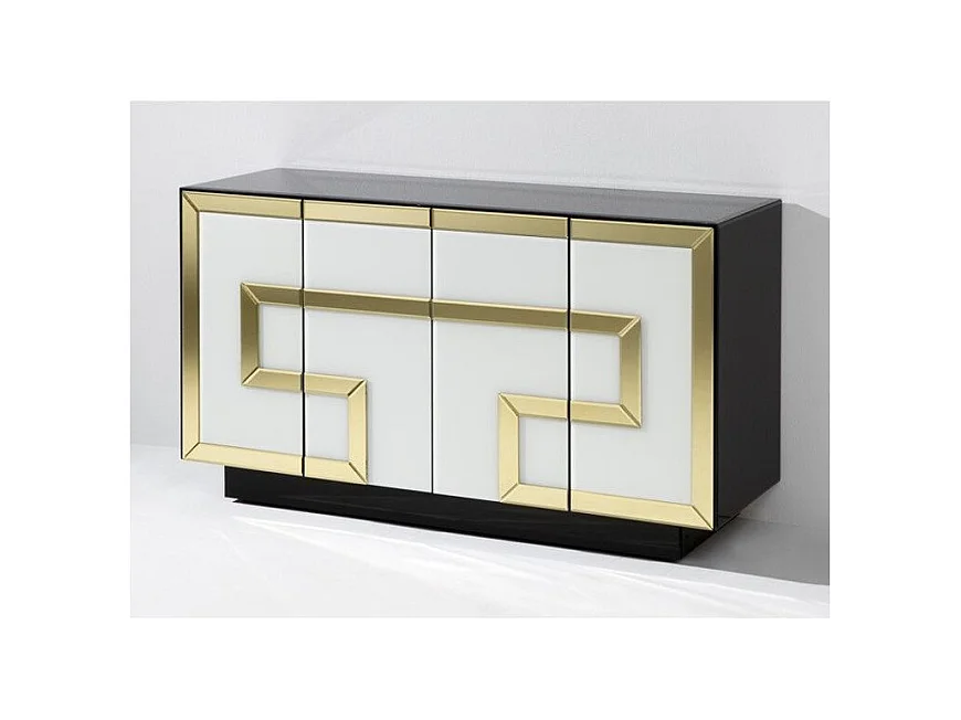 Buffet 4 portes verre noir et blanc décor doré