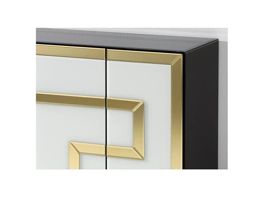 Buffet 4 portes verre noir et blanc décor doré