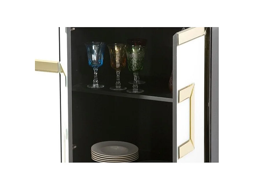 Buffet 4 portes verre noir et blanc décor doré