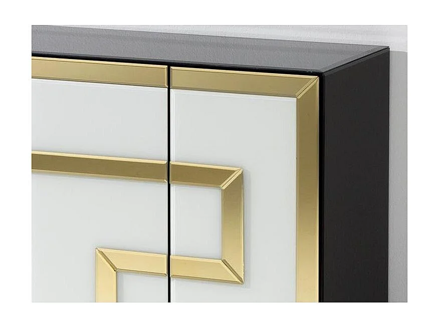 Buffet 4 portes verre noir et blanc décor doré