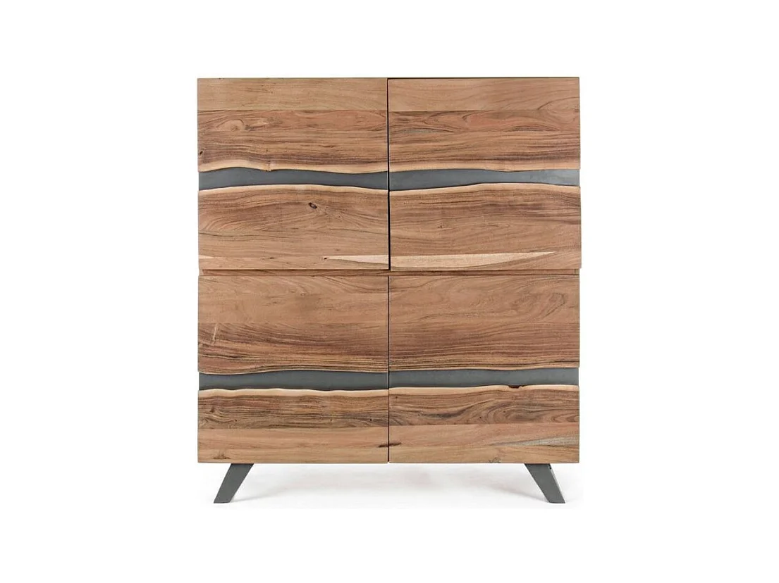 Bahut 4 portes bois d'acacia et pieds acier gris Denia 145cm