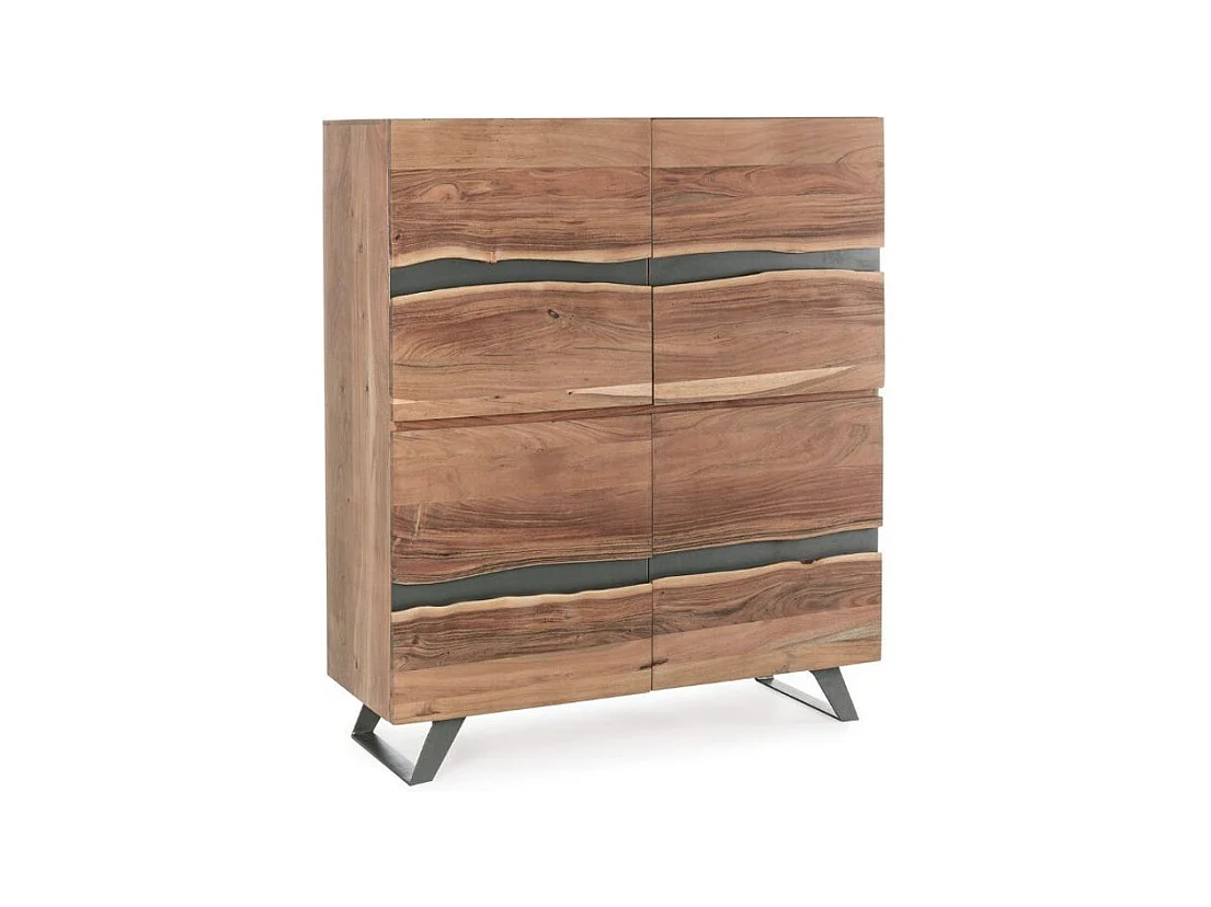 Bahut 4 portes bois d'acacia et pieds acier gris Denia 145cm