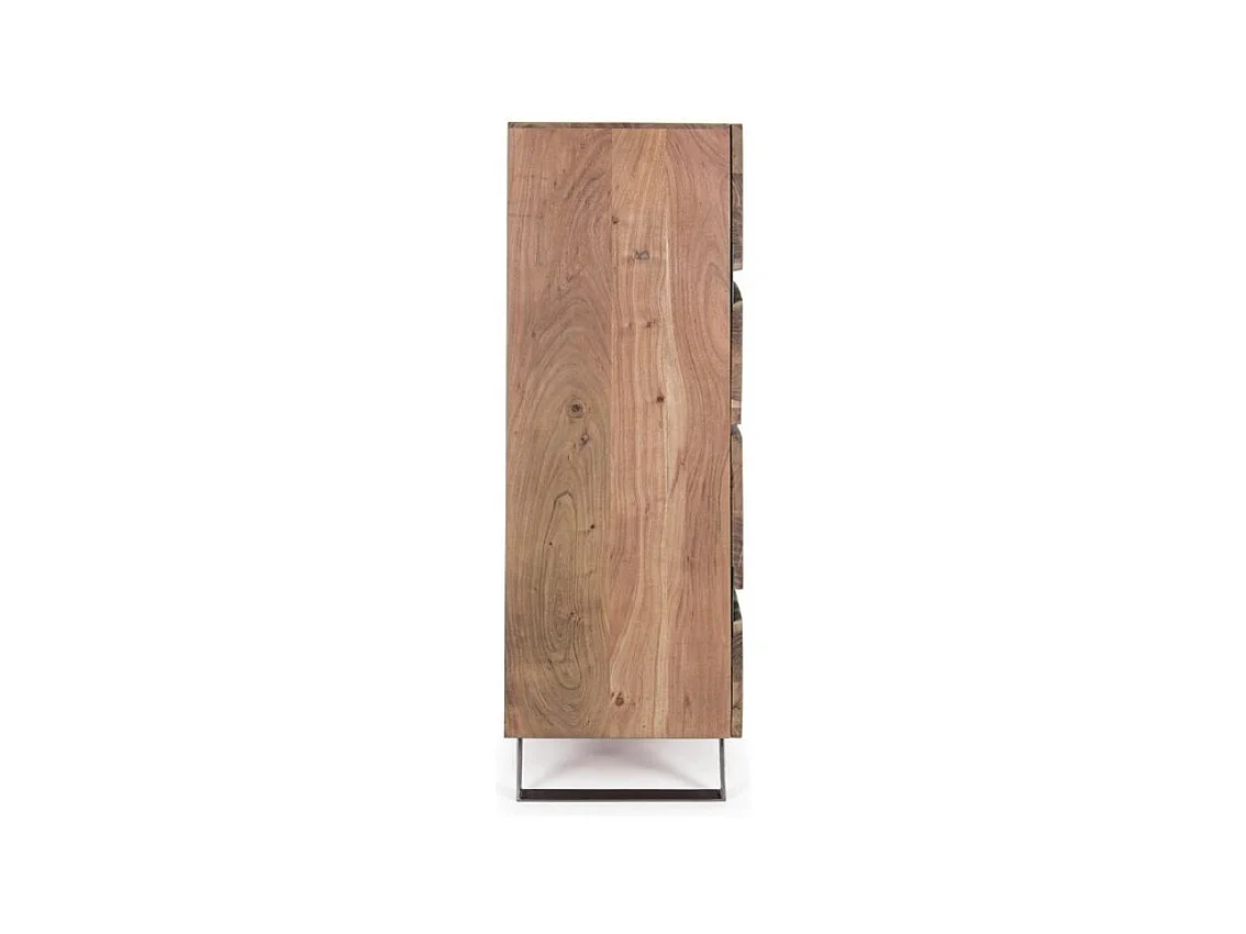 Bahut 4 portes bois d'acacia et pieds acier gris Denia 145cm
