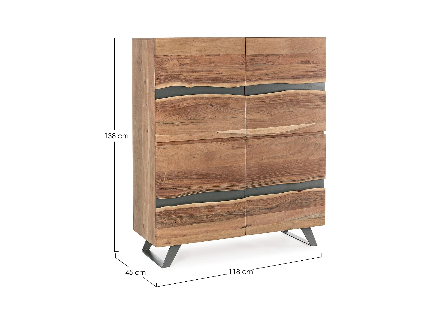 Bahut 4 portes bois d'acacia et pieds acier gris Denia 145cm