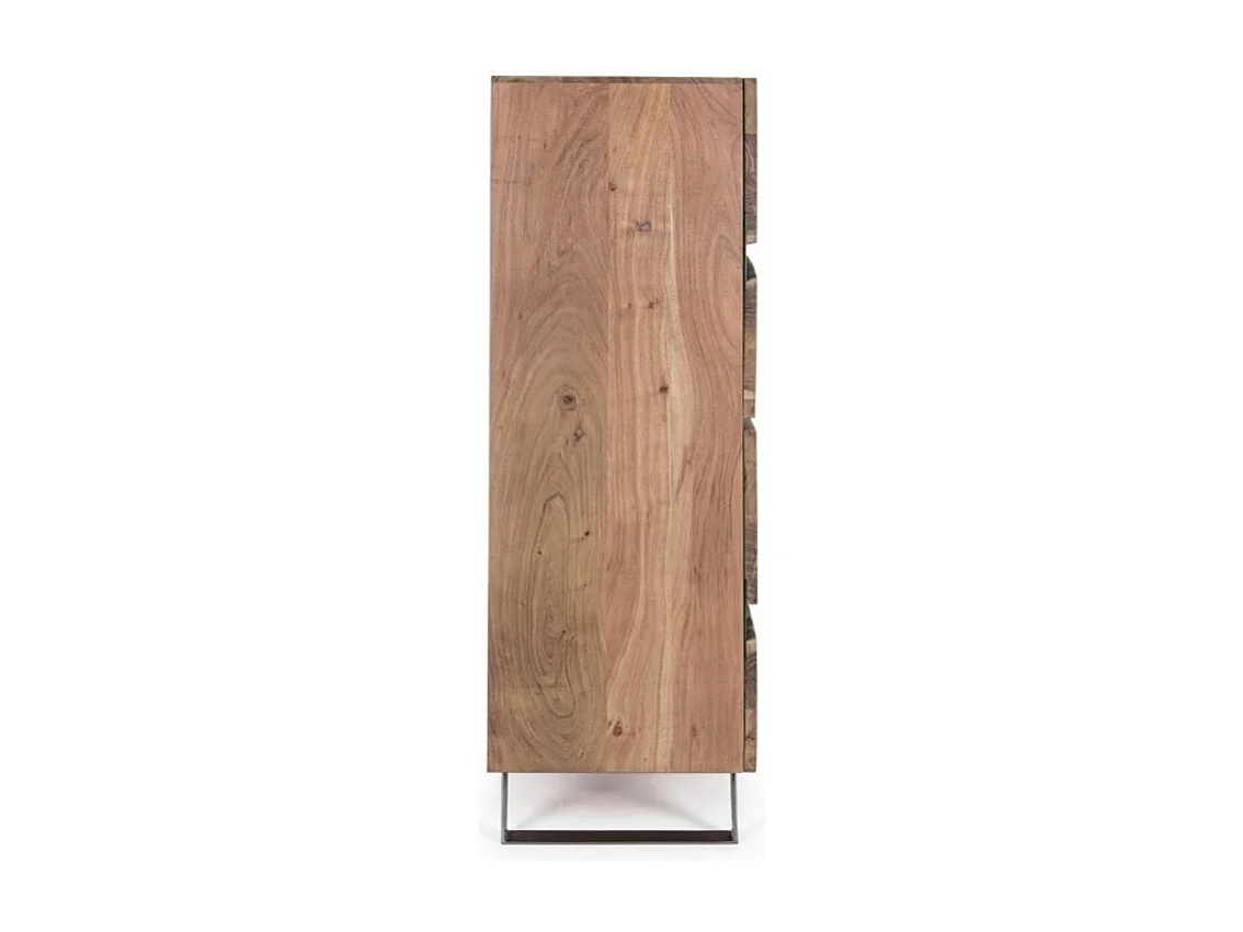 Bahut 4 portes bois d'acacia et pieds acier gris Denia 145cm