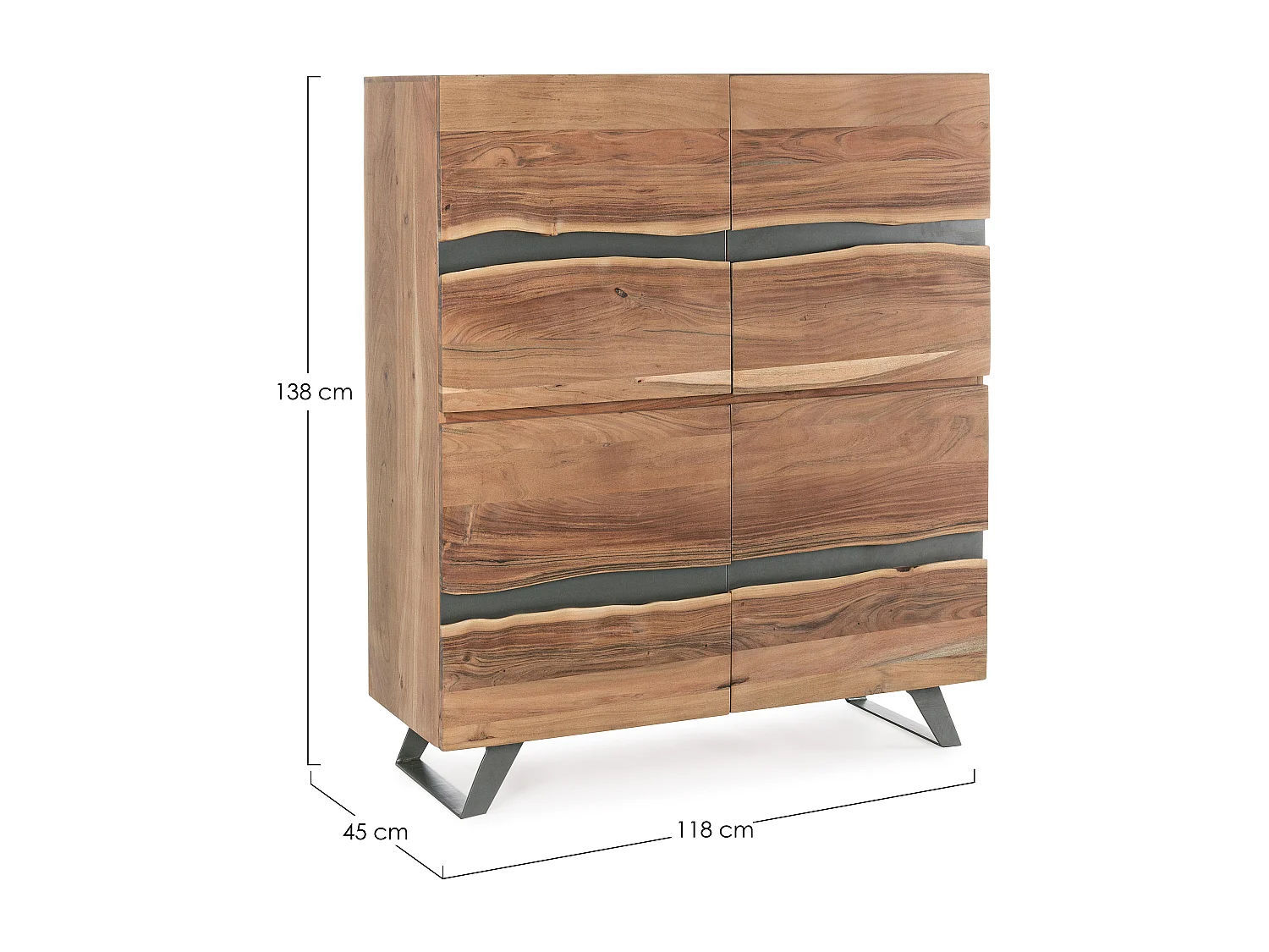 Bahut 4 portes bois d'acacia et pieds acier gris Denia 145cm