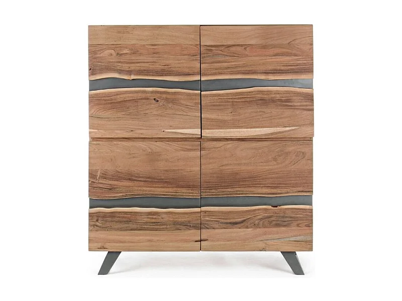 Bahut 4 portes bois d'acacia et pieds acier gris Denia 145cm