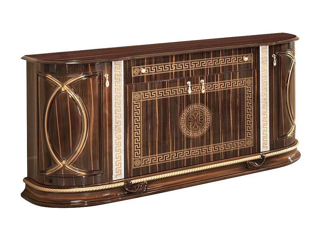 Aparador Venus de 163 cm con 4 puertas y 1 cajón en madera lacada en marrón brillante y dorado