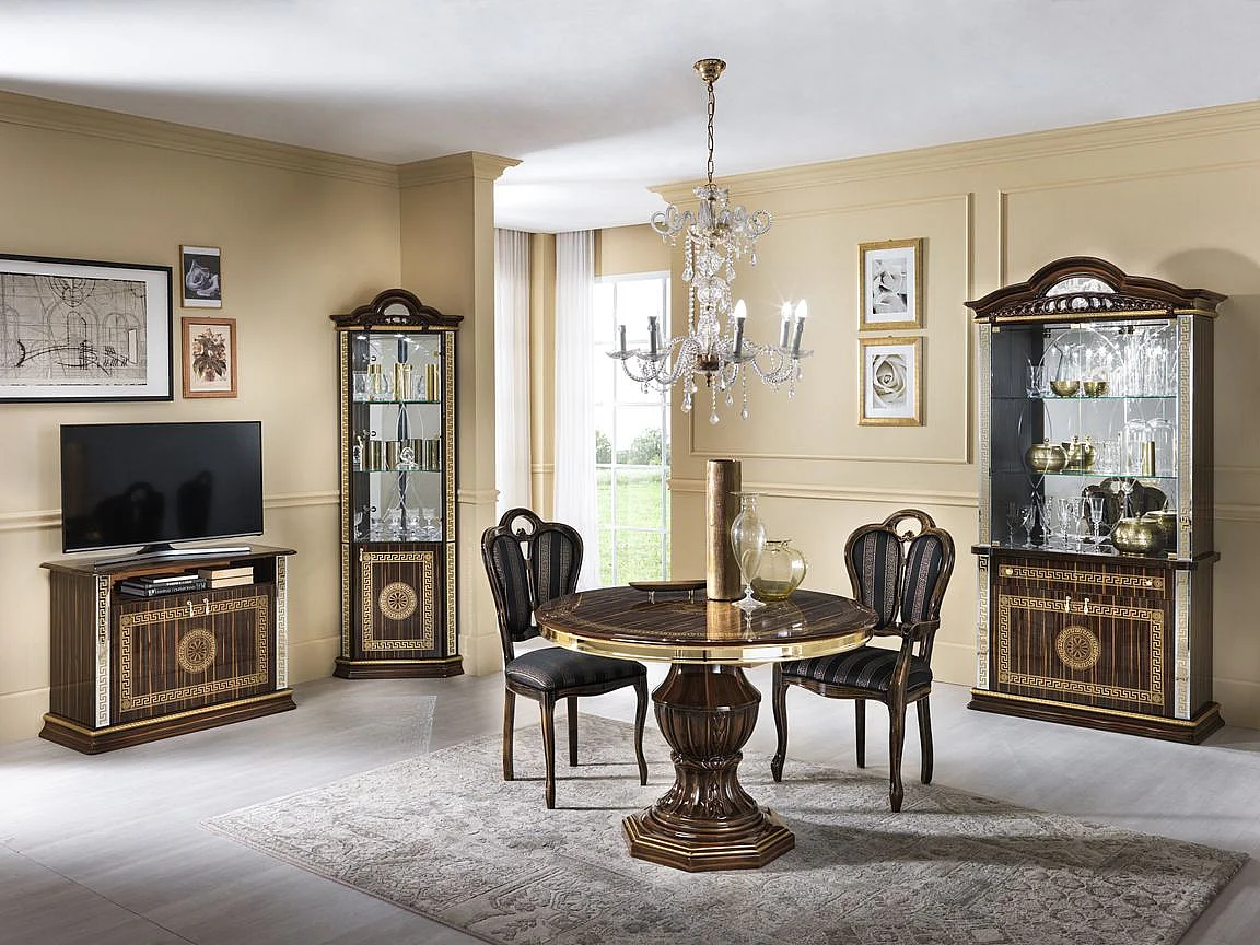 Aparador Venus de 163 cm con 4 puertas y 1 cajón en madera lacada en marrón brillante y dorado