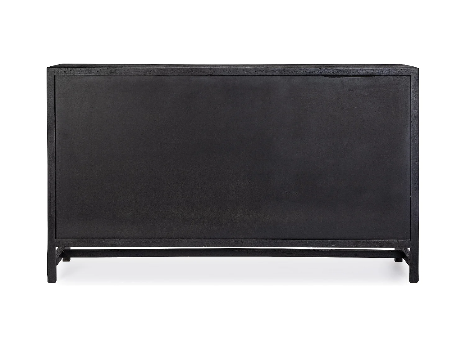 Buffet 2 portes 3 tiroirs en bois massif noir de manguier et rotin noir Waky 150cm