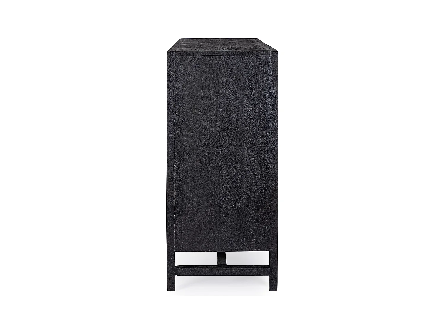 Buffet 2 portes 3 tiroirs en bois massif noir de manguier et rotin noir Waky 150cm