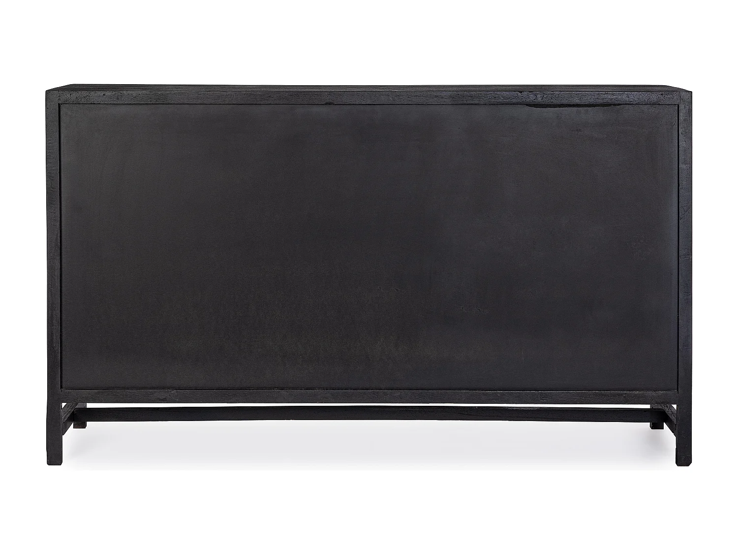 Buffet 2 portes 3 tiroirs en bois massif noir de manguier et rotin noir Waky 150cm