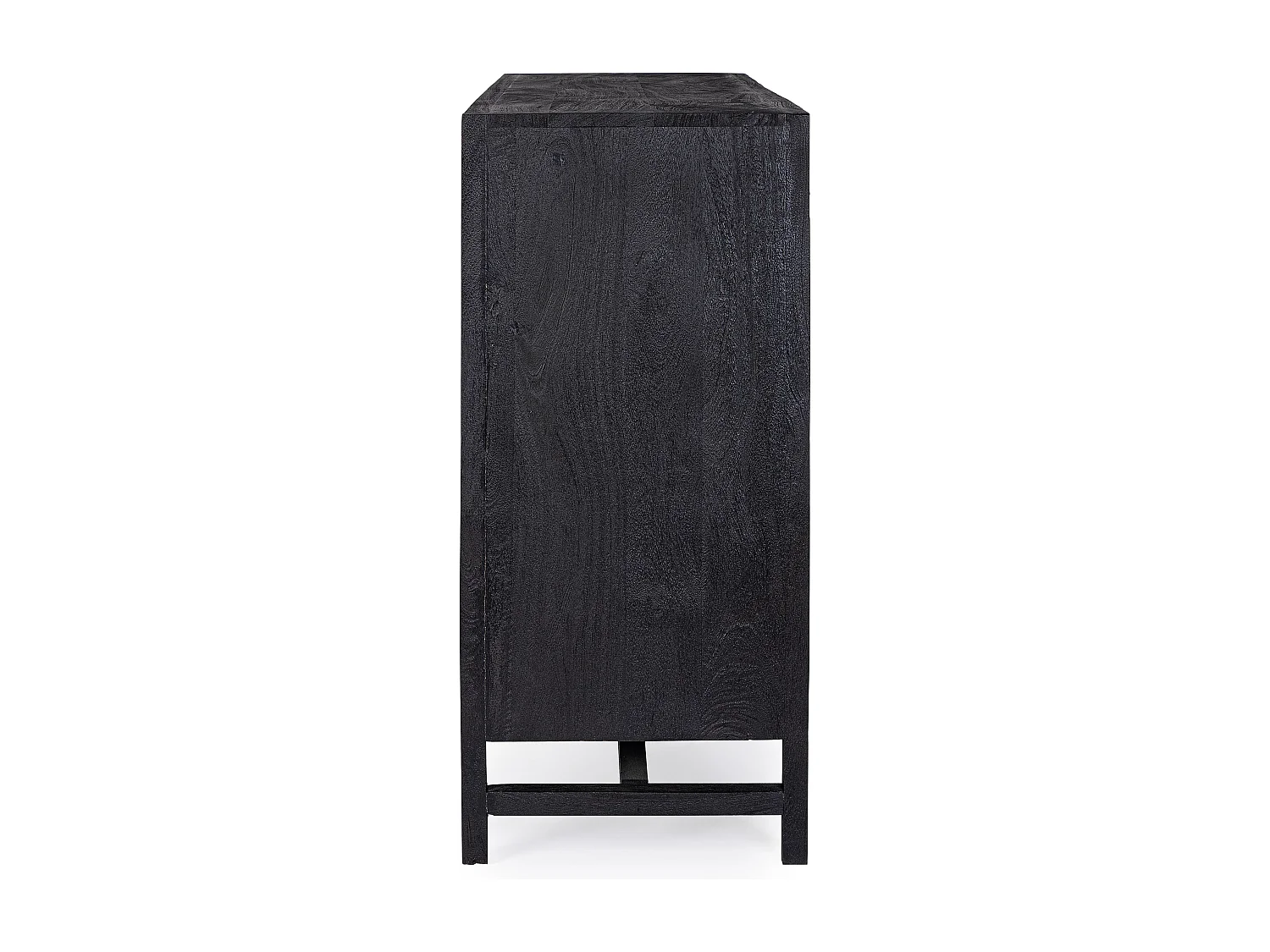 Buffet 2 portes 3 tiroirs en bois massif noir de manguier et rotin noir Waky 150cm