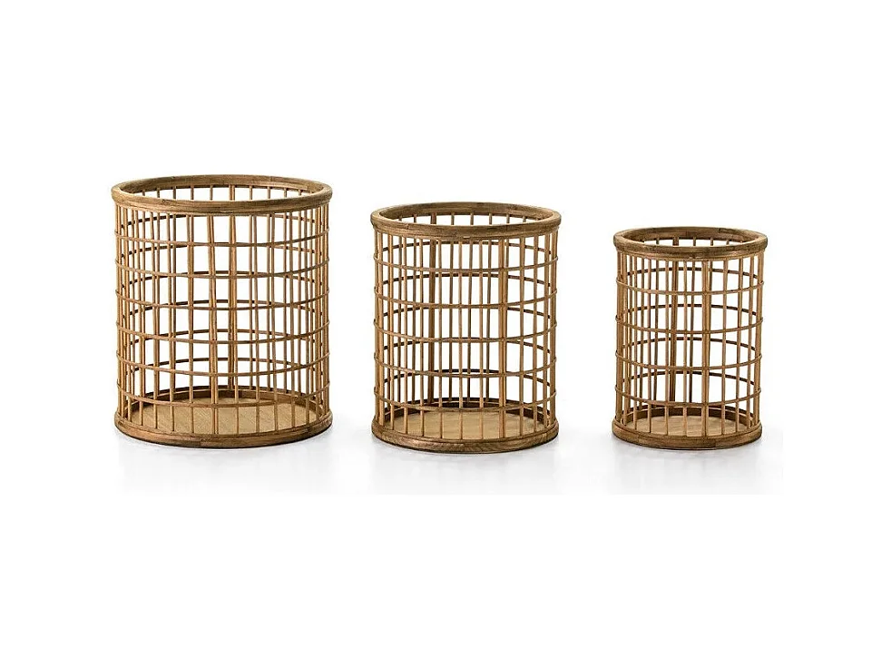 Lot de 3 paniers de rangement ronds en bois clair SIKA