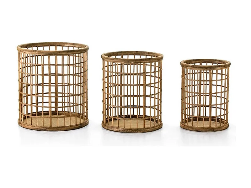 Lot de 3 paniers de rangement ronds en bois clair SIKA