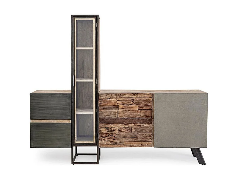 Buffet industriel 2 portes 2 tiroirs bois de manguier recyclé et acier noir Kramer 193cm