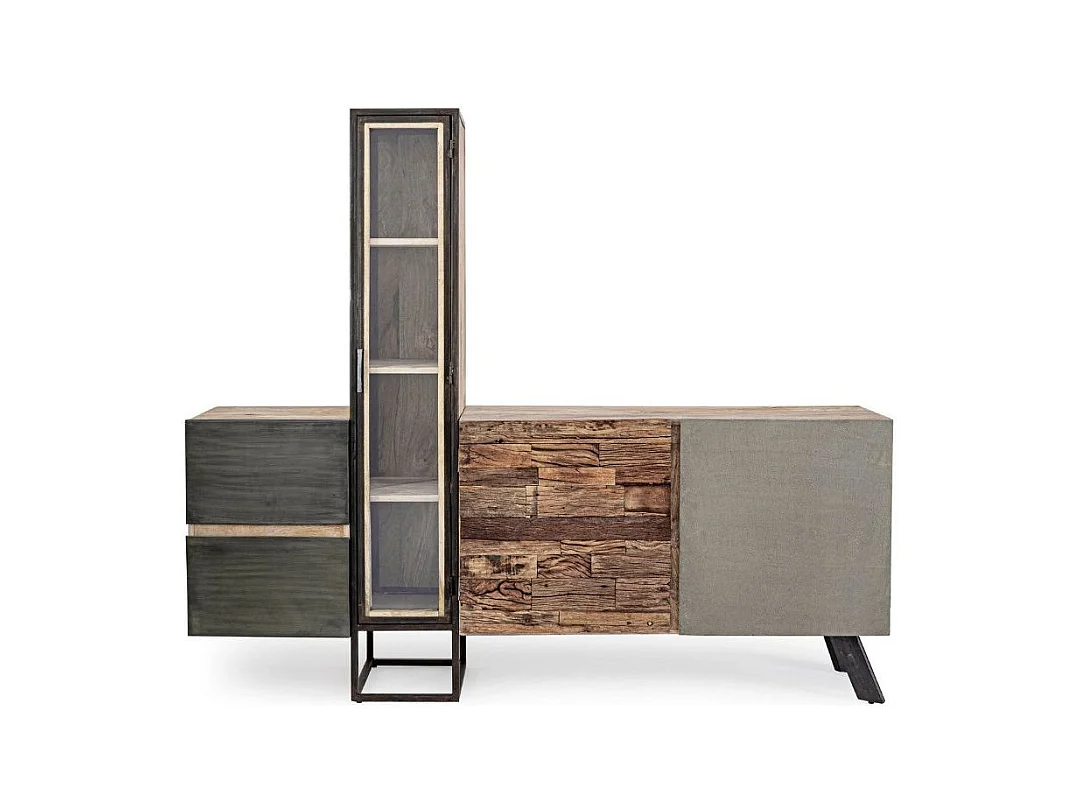 Buffet industriel 2 portes 2 tiroirs bois de manguier recyclé et acier noir Kramer 193cm