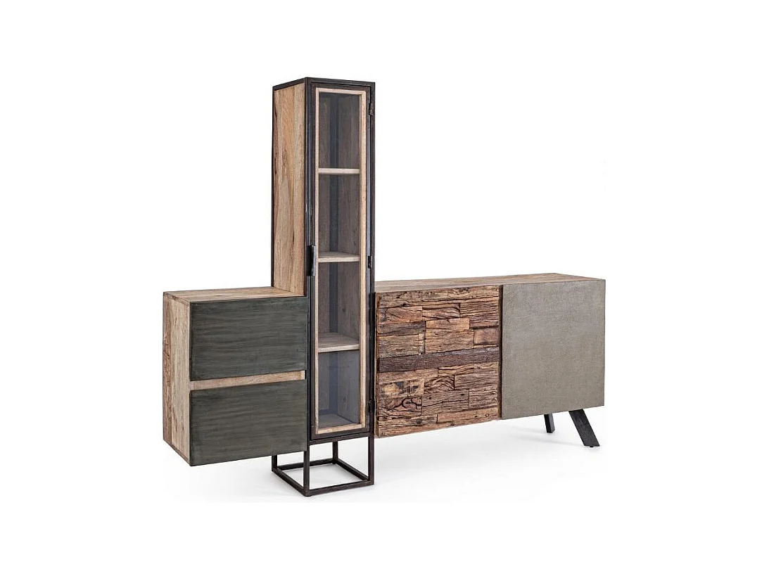 Buffet industriel 2 portes 2 tiroirs bois de manguier recyclé et acier noir Kramer 193cm