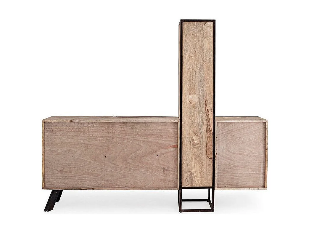 Buffet industriel 2 portes 2 tiroirs bois de manguier recyclé et acier noir Kramer 193cm